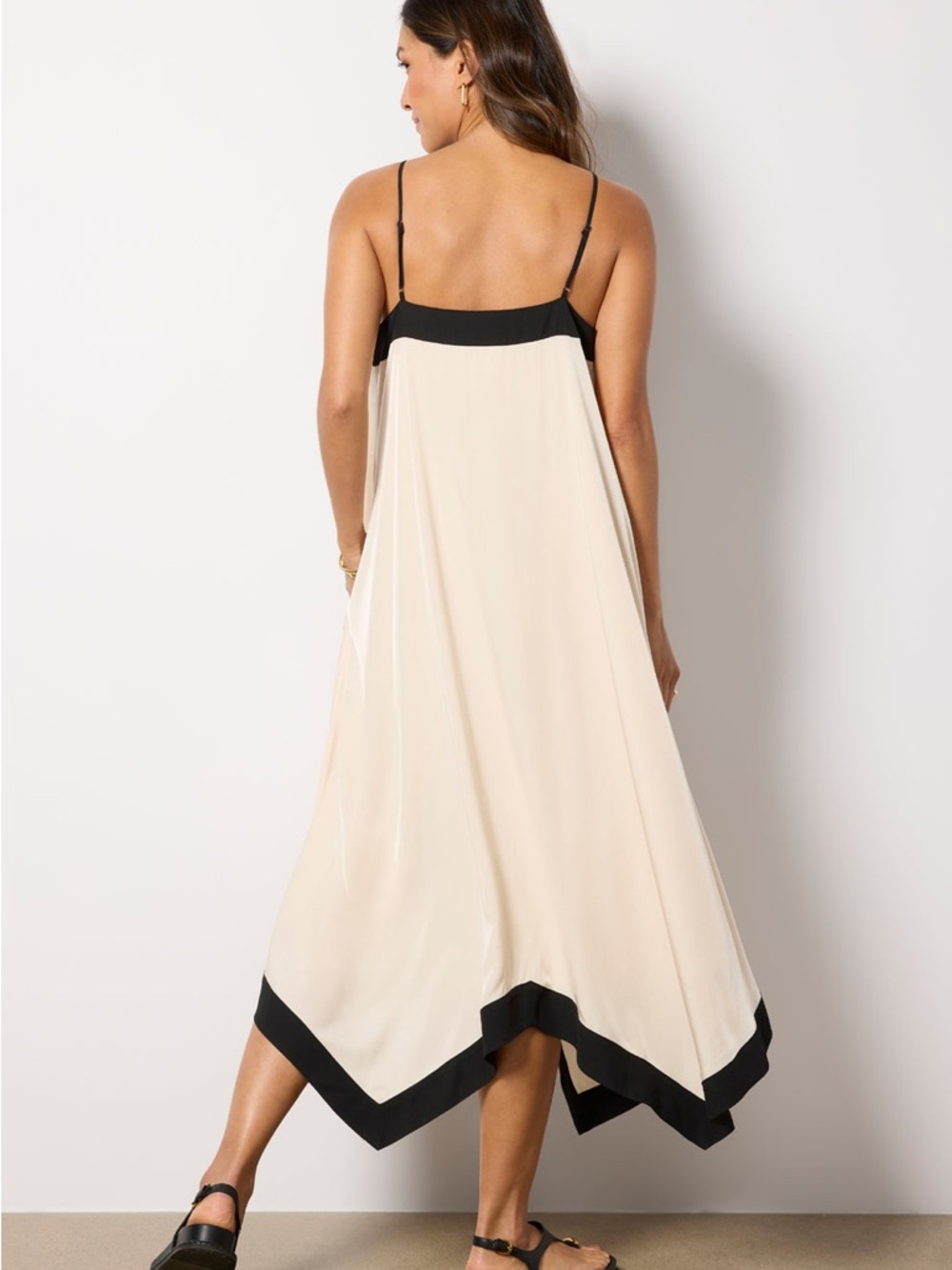 Evereve Cream and Black Contrast Asymmetrical Slip Dress - Picture 7 of 9
